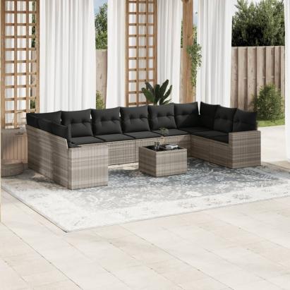 Set canapele de grădină cu perne, 11 piese, gri, poliratan GartenMobel Dekor