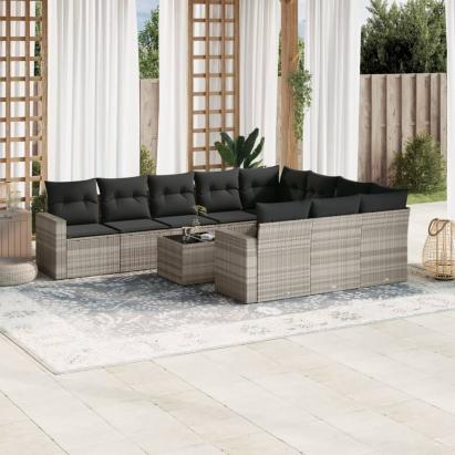 Set canapele de grădină cu perne, 11 piese, gri, poliratan GartenMobel Dekor