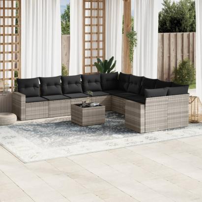 Set canapele de grădină cu perne, 11 piese, gri, poliratan GartenMobel Dekor