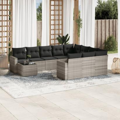 Set canapele de grădină cu perne, 11 piese, gri, poliratan GartenMobel Dekor