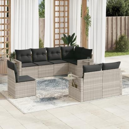 Set mobilier de grădină cu perne, 8 piese gri deschis poliratan GartenMobel Dekor