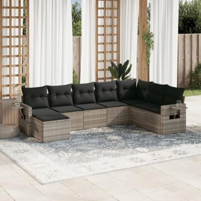 Set mobilier de grădină cu perne, 8 piese gri deschis poliratan GartenMobel Dekor