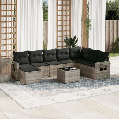 Set canapele de grădină cu perne, 9 piese gri deschis poliratan GartenMobel Dekor
