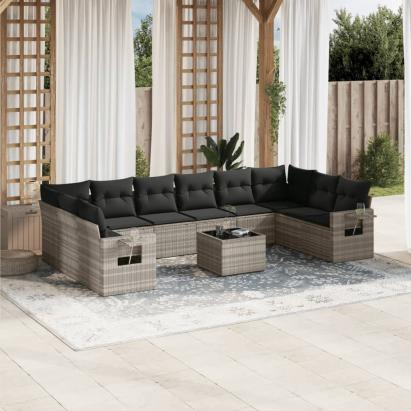Set canapele de grădină cu perne, 11 piese, gri, poliratan GartenMobel Dekor