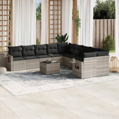 Set canapele de grădină cu perne, 11 piese, gri, poliratan GartenMobel Dekor