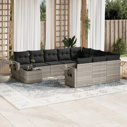Set canapele de grădină cu perne, 11 piese, gri, poliratan GartenMobel Dekor