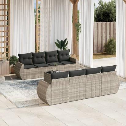 Set canapele de grădină cu perne, 9 piese gri deschis poliratan GartenMobel Dekor