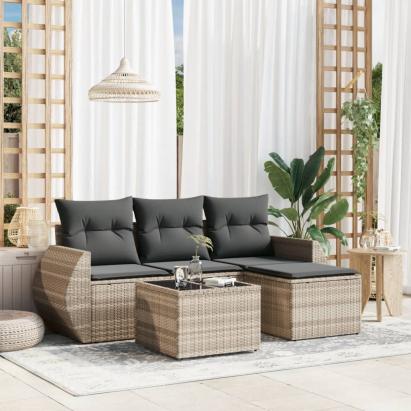 Set canapele de grădină cu perne, 5 piese gri deschis poliratan GartenMobel Dekor