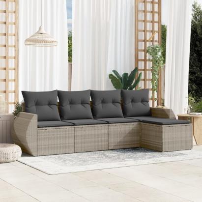 Set canapele de grădină cu perne, 5 piese gri deschis poliratan GartenMobel Dekor