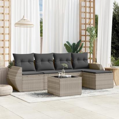 Set canapele de grădină cu perne, 6 piese gri deschis poliratan GartenMobel Dekor