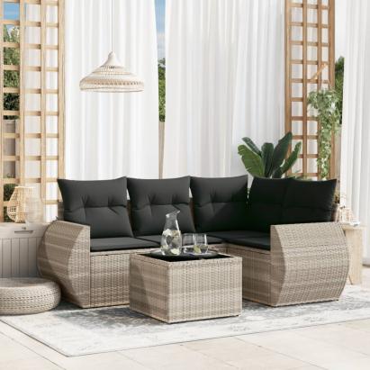 Set canapele de grădină cu perne, 5 piese gri deschis poliratan GartenMobel Dekor