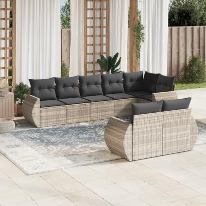 Set mobilier de grădină cu perne, 8 piese gri deschis poliratan GartenMobel Dekor