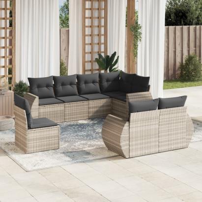 Set mobilier de grădină cu perne, 8 piese gri deschis poliratan GartenMobel Dekor