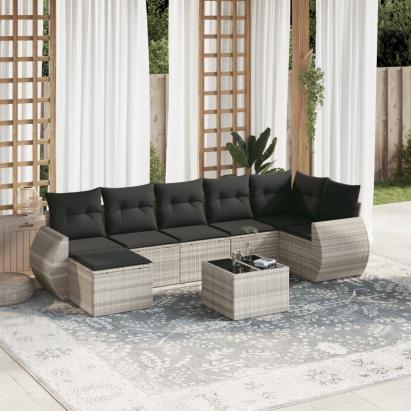 Set mobilier de grădină cu perne, 8 piese gri deschis poliratan GartenMobel Dekor