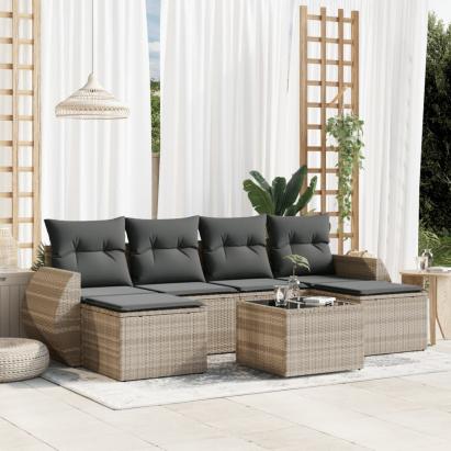 Set canapele de grădină cu perne, 7piese gri deschis poliratan GartenMobel Dekor