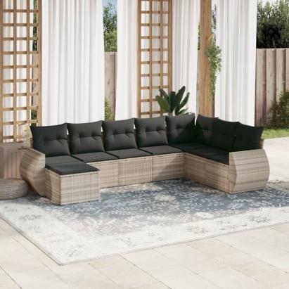 Set mobilier de grădină cu perne, 8 piese gri deschis poliratan GartenMobel Dekor