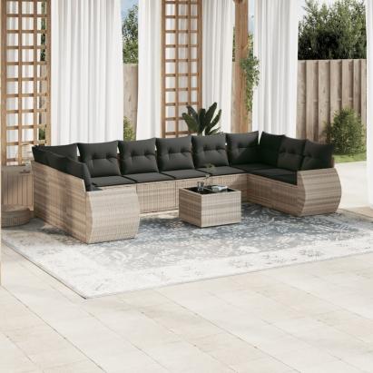 Set canapele de grădină cu perne, 11 piese, gri, poliratan GartenMobel Dekor