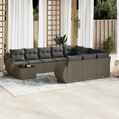 Set canapele de grădină cu perne, 11 piese, gri, poliratan GartenMobel Dekor