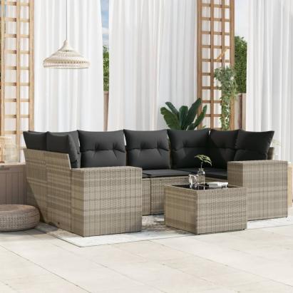 Set canapele de grădină cu perne, 7piese gri deschis poliratan GartenMobel Dekor