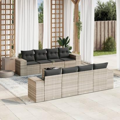 Set canapele de grădină cu perne, 9 piese gri deschis poliratan GartenMobel Dekor
