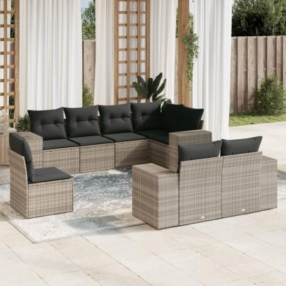Set mobilier de grădină cu perne, 8 piese gri deschis poliratan GartenMobel Dekor
