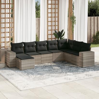Set mobilier de grădină cu perne, 8 piese gri deschis poliratan GartenMobel Dekor