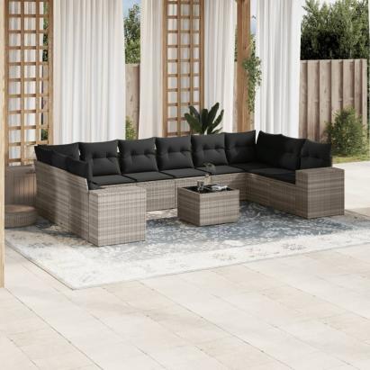 Set canapele de grădină cu perne, 11 piese, gri, poliratan GartenMobel Dekor