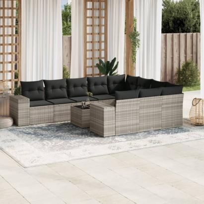 Set canapele de grădină cu perne, 11 piese, gri, poliratan GartenMobel Dekor