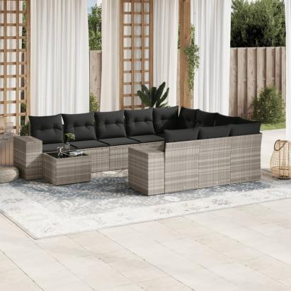 Set canapele de grădină cu perne, 11 piese, gri, poliratan GartenMobel Dekor