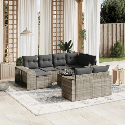 Set canapele de grădină cu perne, 11 piese, gri, poliratan GartenMobel Dekor