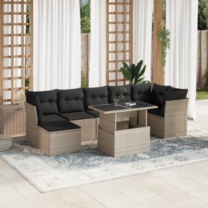 Set mobilier de grădină cu perne, 8 piese gri deschis poliratan GartenMobel Dekor