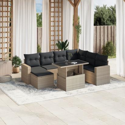 Set mobilier de grădină cu perne, 8 piese gri deschis poliratan GartenMobel Dekor