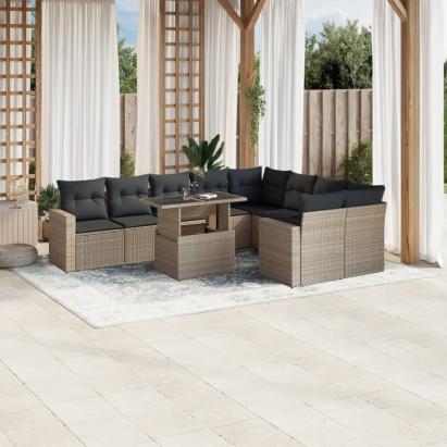 Set canapele de grădină cu perne 10 piese gri deschis poliratan GartenMobel Dekor