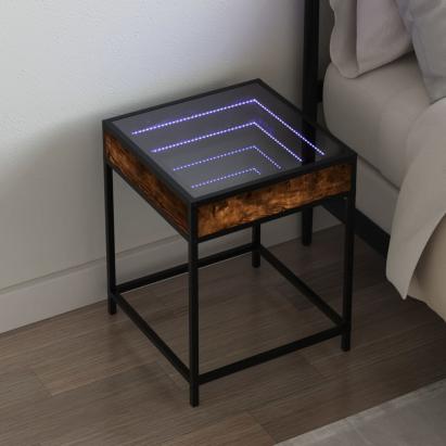 Noptieră cu LED infinity, stejar fumuriu, 40x40x51 cm GartenMobel Dekor