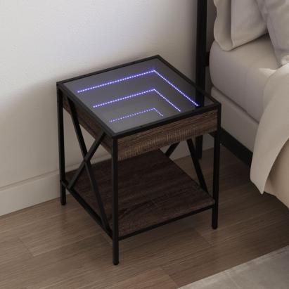 Noptieră cu LED infinity, stejar maro, 40x40x49 cm GartenMobel Dekor