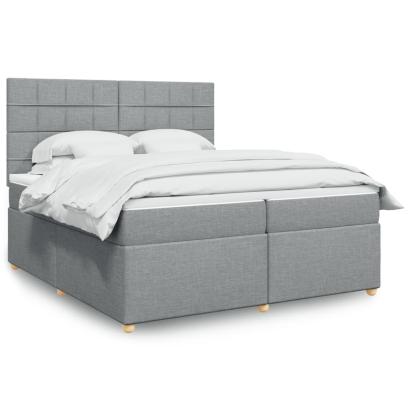 Pat box spring cu saltea, gri deschis, 200x200 cm, textil GartenMobel Dekor