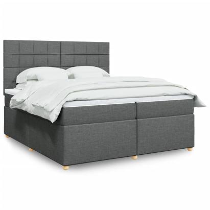 Pat box spring cu saltea, gri închis, 200x200 cm, textil GartenMobel Dekor