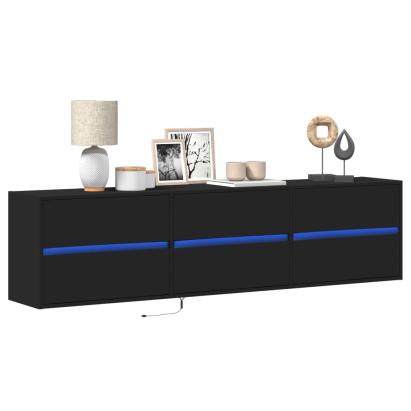 Dulap TV de perete cu lumini LED, negru, 180x31x45 cm GartenMobel Dekor