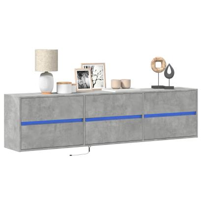 Comodă TV de perete cu lumini LED, gri beton, 180x31x45 cm GartenMobel Dekor
