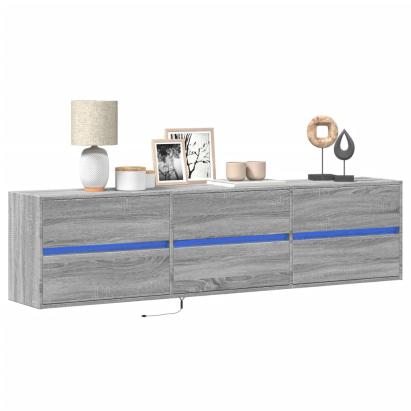 Comodă TV de perete cu lumini LED, gri sonoma, 180x31x45 cm GartenMobel Dekor