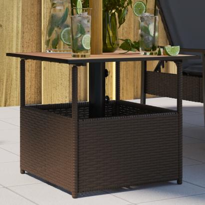 Masă grădină cu orificiu umbrelă maro 55x55x46,5 cm poliratan GartenMobel Dekor
