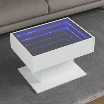 Măsuță de cafea cu LED, alb, 70x50x45 cm, lemn prelucrat GartenMobel Dekor