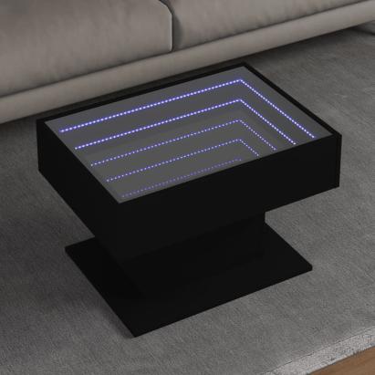Măsuță de cafea cu LED, negru, 70x50x45 cm, lemn prelucrat GartenMobel Dekor