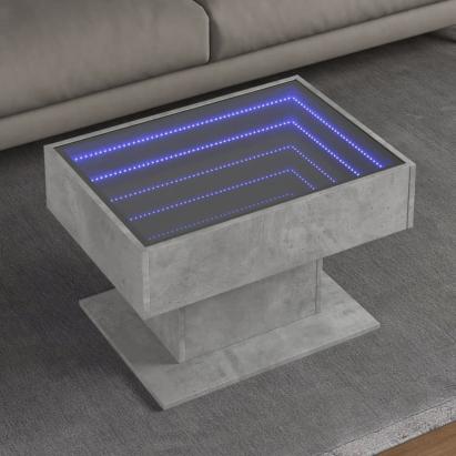 Măsuță de cafea cu LED, gri beton, 70x50x45 cm, lemn prelucrat GartenMobel Dekor