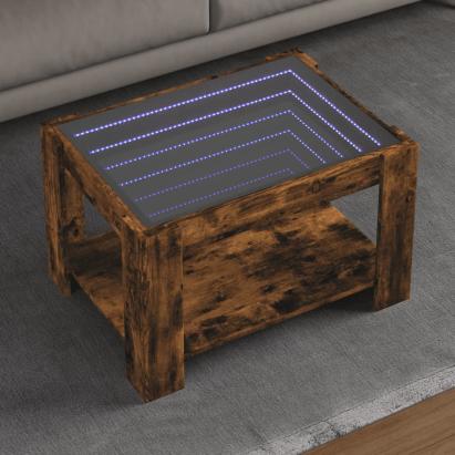 Măsuță de cafea cu LED stejar fumuriu 73x53x45cm lemn prelucrat GartenMobel Dekor