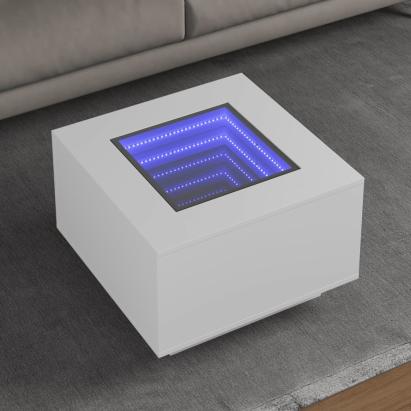 Măsuță de cafea cu LED, alb, 60x60x40 cm, lemn prelucrat GartenMobel Dekor