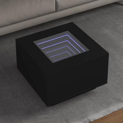 Măsuță de cafea cu LED, negru, 60x60x40 cm, lemn prelucrat GartenMobel Dekor