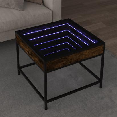 Măsuță de cafea cu LED infinity, stejar fumuriu, 50x50x41 cm GartenMobel Dekor