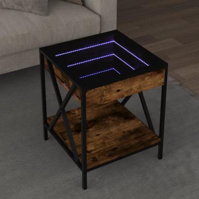 Măsuță de cafea cu LED infinity, stejar fumuriu, 40x40x49 cm GartenMobel Dekor