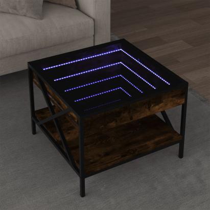 Măsuță de cafea cu LED infinity, stejar fumuriu, 50x50x38 cm GartenMobel Dekor
